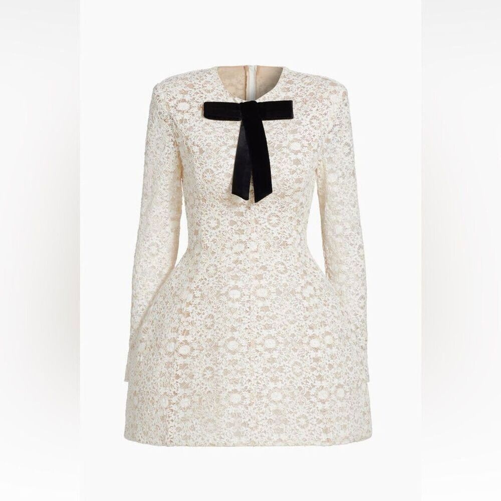 NEW BRONX AND BANCO Courtney Beige long sleeve Mini wedding bridal dress - Picture 15 of 16